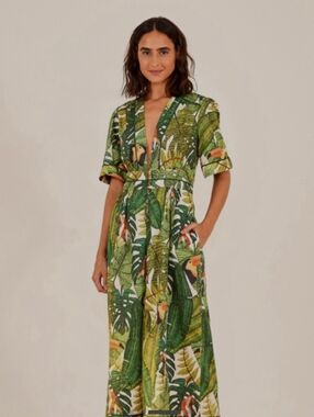 Farm Rio Paradise Forest Jumpsuit Size S Color Green